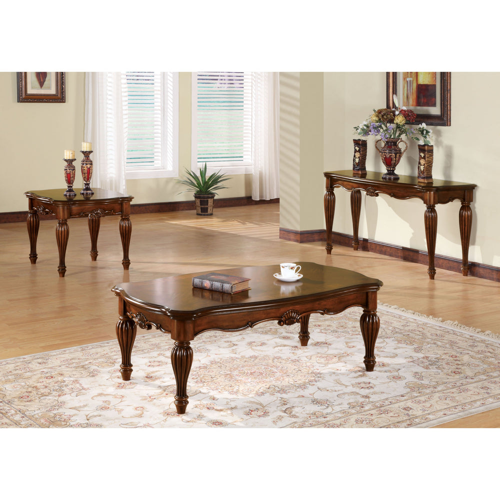 English Elm Cherry Elegant Rectangle Coffee Table with Turned & Fluted Legs, Spacious Top, Classic Cherry Finish, Timeless Living Room Centerpiece B062P189098