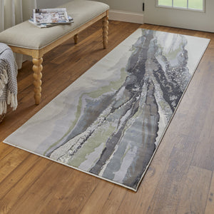 Feizy Rugs Clio Abstract Watercolor Area Rug - Luxurious Machine-made Design With High-low Pile Texture Green,Purple,Ivory Polypropylene Clo39k2fgrymlti1g