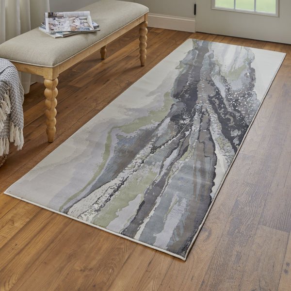 Feizy Rugs Clio Abstract Watercolor Area Rug - Luxurious Machine-made Design With High-low Pile Texture Green,Purple,Ivory Polypropylene Clo39k2fgrymlti1g