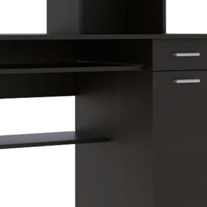 English Elm Compu 180 Hutch Desk With Shelves, Drawer & Keyboard Tray - Stylish Black Design For Small Spaces B200S00006
