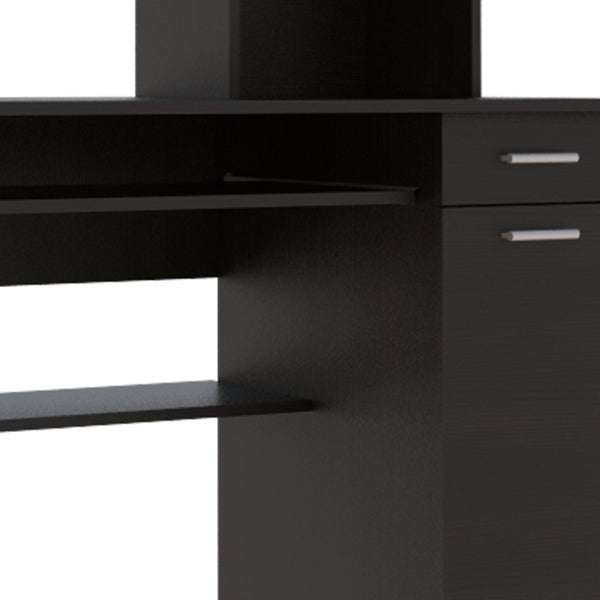 English Elm Compu 180 Hutch Desk With Shelves, Drawer & Keyboard Tray - Stylish Black Design For Small Spaces B200S00006