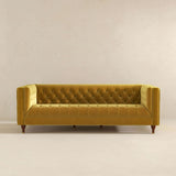 English Elm Ashcroft Furniture - Evelyn Mid Century Modern Yellow Velvet Luxury Chesterfield Sofa