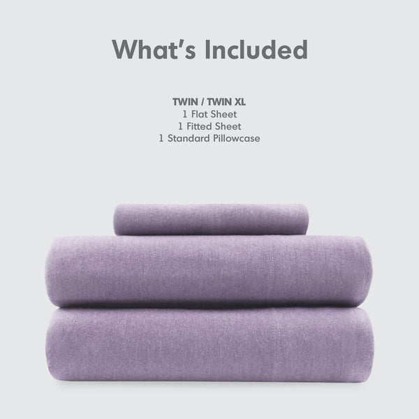 JLA Home Intelligent Design - All Season Sheet Set with Jersey Knit Cotton Blend — Breathable, Stretchy Comfort for Year-Round Use Purple ID20-706
