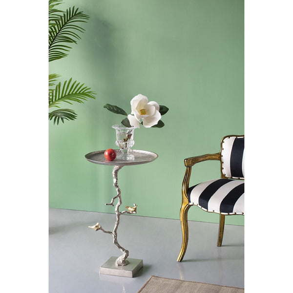 English Elm 16.9x16.9x28" Round Aluminum Side Table Sculptural Bird Branch Art Deco Accent W2078P485329