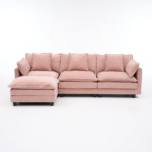 English Elm Beige Chenille Sectional Sofa with Modular Ottoman for Living Room or Studio Pink W2603S00003