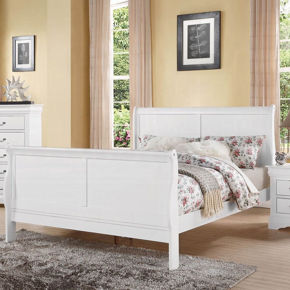 English Elm White Sleigh Bed with Curved Headboard, Solid Pine Frame, Box Spring Compatible, Timeless Bedroom Centerpiece B062S00525