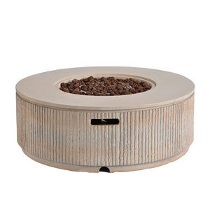English Elm U_style Round Mgo Propane Fire Pit 50000 Btu Sculptural Outdoor Patio Table with Lava Rocks Brown N711P410549D