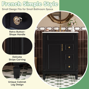 English Elm 24" French-Inspired Bathroom Vanity With Ceramic Sink, 2 Soft-Close Drawers & Adjustable Shelf N710P318989B