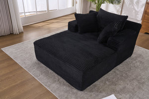 English Elm Oversized Corduroy Chaise Longue Sofa Bed — Modern Deep Seat Sleeper with Armrests & Pillows, Black W1752P282660