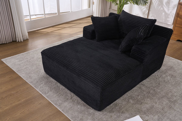 English Elm Oversized Corduroy Chaise Longue Sofa Bed — Modern Deep Seat Sleeper with Armrests & Pillows, Black W1752P282660
