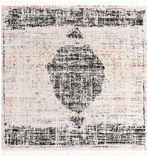 Unique Loom Aramis Selif Machine Made Tribal Rug Ivory, Black/Light Blue/Rust Red/Orange 7' 10" x 7' 10"