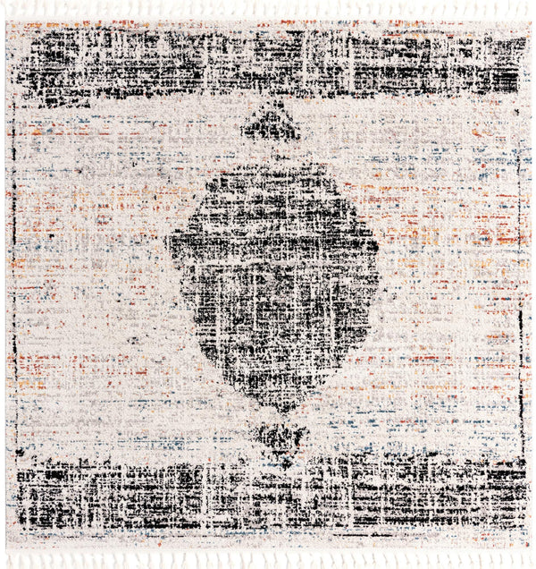 Unique Loom Aramis Selif Machine Made Tribal Rug Ivory, Black/Light Blue/Rust Red/Orange 7' 10" x 7' 10"