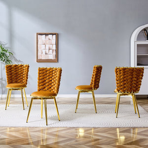 English Elm Set of 2 Velvet Dining Chairs with Braided Rope Backs and Glamorous Metal Legs Gold,Orange W3875P399194