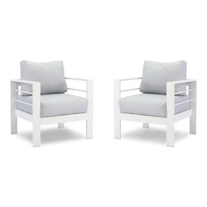 English Elm 2-pack Outdoor Cast Aluminum Armchairs with Uv Resistant Olefin Cushions for Patio White+Gray B082P454974