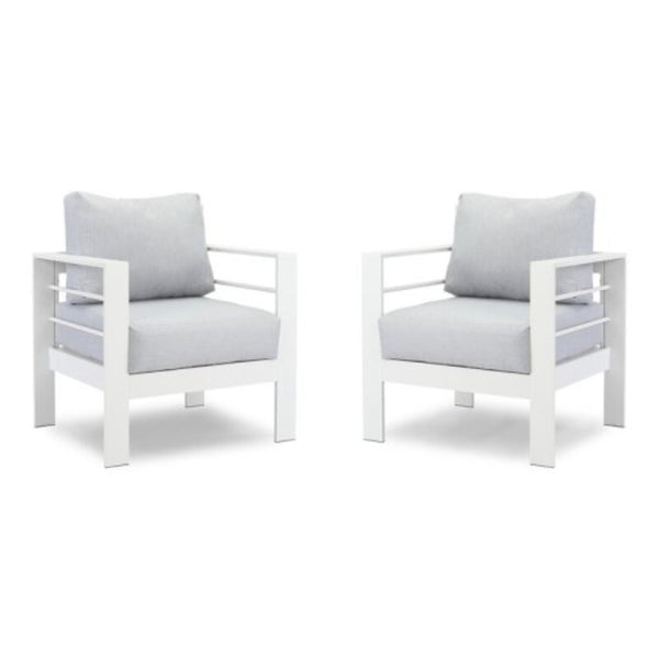 English Elm 2-pack Outdoor Cast Aluminum Armchairs with Uv Resistant Olefin Cushions for Patio White+Gray B082P454974