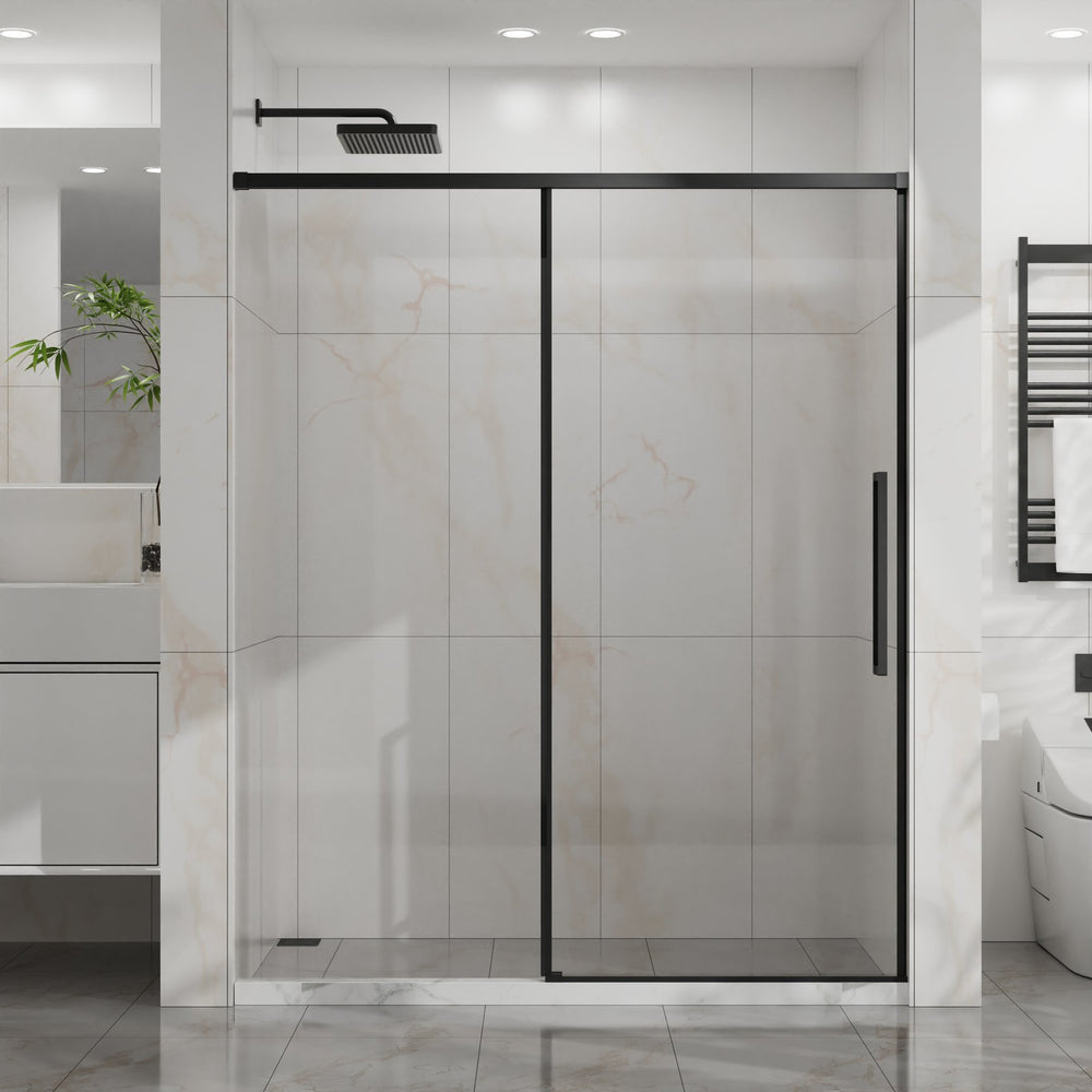 English Elm Goodyo 60" W X 72" H Semi-Frameless Sliding Shower Door With Easy-Clean Glass & Matte Black Hardware D163118750