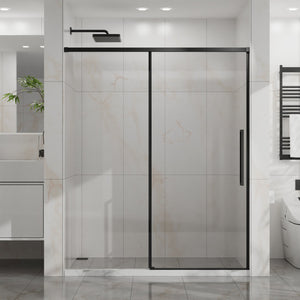 English Elm Goodyo 60" W X 72" H Semi-Frameless Sliding Shower Door With Easy-Clean Glass & Matte Black Hardware D163118750