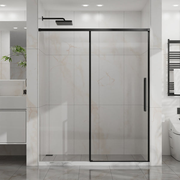 English Elm Goodyo 60" W X 72" H Semi-Frameless Sliding Shower Door With Easy-Clean Glass & Matte Black Hardware D163118750
