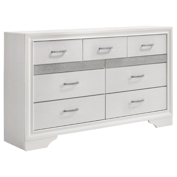 English Elm Corbin Queen Bedroom Set with Crystal Pulls Metallic Trim and Footboard Storage Drawers B062S00788