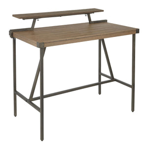 English Elm Gia Industrial Counter Table - Antique Metal Frame With Brown Bamboo Top & Removable Shelf Storage B202P223309