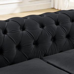 English Elm 2 Piece Velvet Chesterfield Sofa Set with Gold Steel Trim Button Tufted Living Room Couch Black W1191S00099