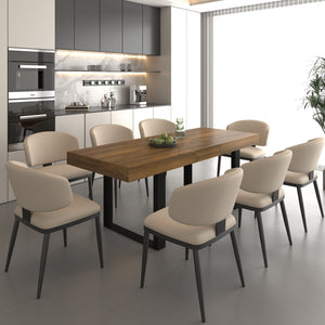 English Elm Rectangle Extendable Dining Table for 6-10 Guests, Aged Wood Look with Thick 12cm Top & Sturdy Feet Black Brown W1347S00011