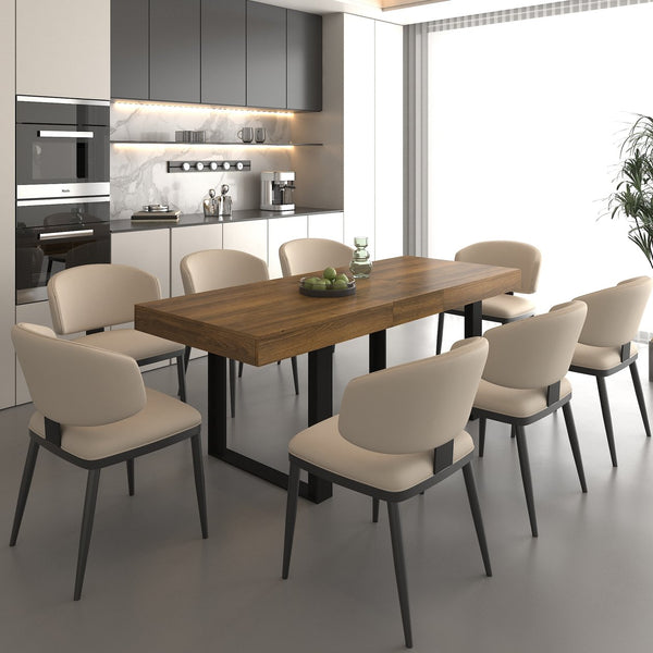 English Elm Rectangle Extendable Dining Table for 6-10 Guests, Aged Wood Look with Thick 12cm Top & Sturdy Feet Black Brown W1347S00011