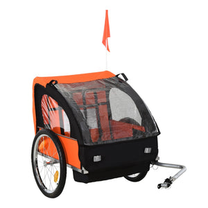 English Elm Aosom Two Seat Kids Bike Trailer Steel Frame with Safety Harness and Mesh Windows W2225P229089