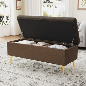 English Elm Modern Boucle Tufted Storage Ottoman Bench with Gold Legs for Bedroom or Entryway Coffee N719P305620D