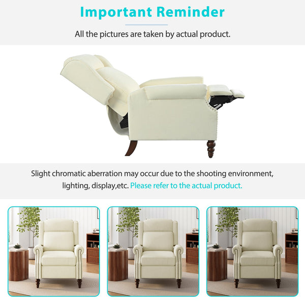 English Elm Christopher Knight Home® - 29.75" Push Back Recliner Chair with Wingback Design, Gourd Wooden Legs, Polyester Upholstery, Cozy Comfort Beige N763P201072A