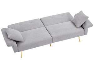 English Elm Modern Teddy Upholstered Loveseat Sofa Bed with Adjustable Backrest, Foldable Armrests & Gold Legs Grey W1117P303446