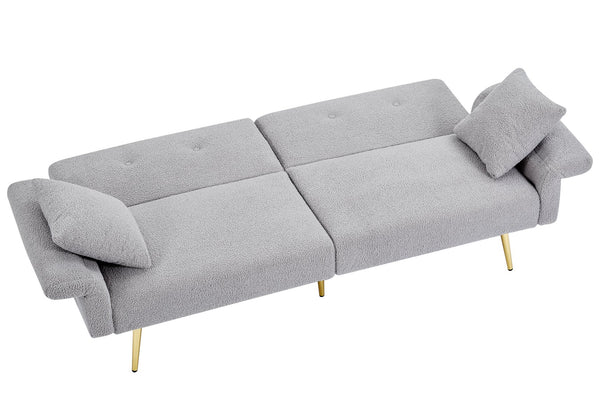 English Elm Modern Teddy Upholstered Loveseat Sofa Bed with Adjustable Backrest, Foldable Armrests & Gold Legs Grey W1117P303446