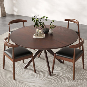 English Elm 47" Round Wood Dining Table Seats Six with Industrial Metal Base for Modern Homes T3623P437354
