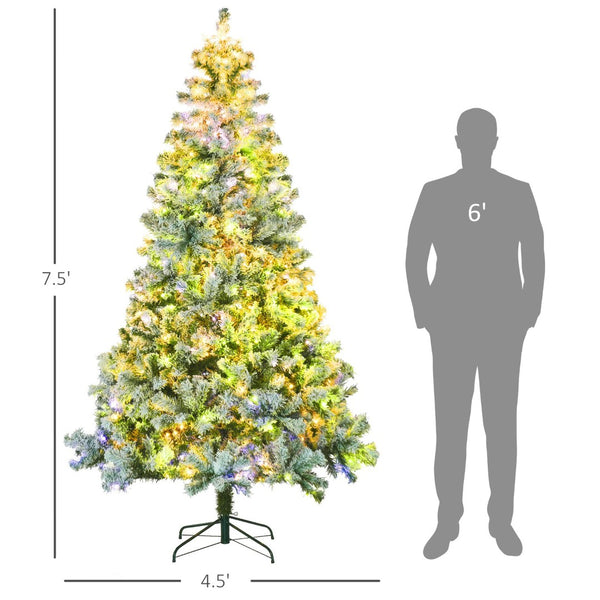 English Elm Christmas Flocked Artificial Tree 7.5 Ft with 550 Leds Seven Modes Steel Base T3971P419352