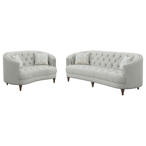 English Elm Veronica Romantic Grey 2-Piece Tufted Fabric Sofa & Loveseat Set with Nailhead Trim, Classic Elegance B062S00846