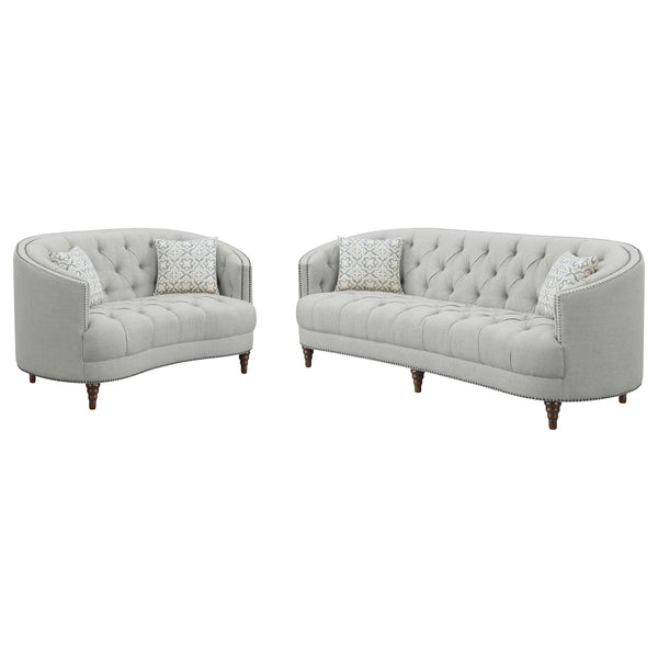 English Elm Veronica Romantic Grey 2-Piece Tufted Fabric Sofa & Loveseat Set with Nailhead Trim, Classic Elegance B062S00846