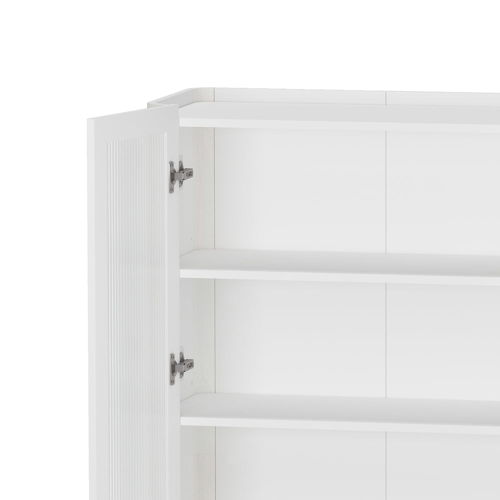 English Elm Abbey 32" Tempered Glass Bookcase Cabinet with Soft-Close Ribbed Doors, Adjustable Shelves, Maple Finish White B365S00011