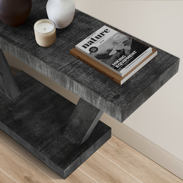 English Elm 60 Vintage Distressed Wood Entryway Bench with Two-Tier Solid Veneer Storage Cabinet, Rustic Farmhouse Style Antique Black W1445P287873
