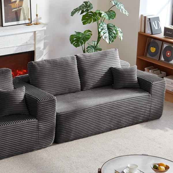 English Elm 68-inch Modular Corduroy Loveseat with Plush Grey Fabric for Modern Living Rooms W3975P415762
