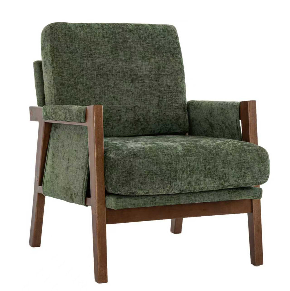 English Elm Mid-Century Solid Wood Accent Chair with Chenille Upholstery, Ergonomic Waist Support, Sturdy 300lb Capacity Green T3903P372383