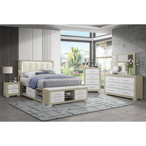 English Elm Messa Full Storage Bed Bookcase Headboard Led Lighting Urban Contemporary Bedroom Natural+White B201S00360