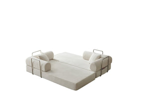 English Elm 78.8" Corduroy Modular Floor Sofa Convertible Sleeper Futon with Pillow Back Support Off White W5617P458132