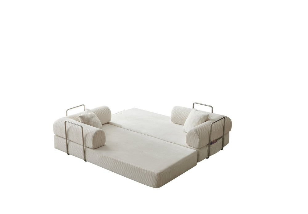 English Elm 78.8" Corduroy Modular Floor Sofa Convertible Sleeper Futon with Pillow Back Support Off White W5617P456003