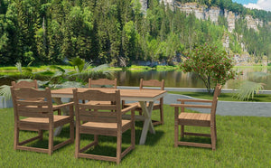 English Elm Patio HIPS Outdoor Dining Chair Set of 2 with Armrests, Imitation Wood Grain Teak Finish, UV-Protected Comfort Light Teak W1209107725