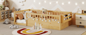 English Elm Twin Montessori Floor Bed Frame with High Rails and Built-In Light Shelf for Safe Independent Sleep Natural 79.13 L x 13 W x 6.3 H W2593P333571