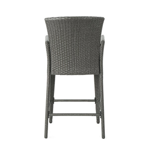 English Elm Christopher Knight Home® - ANAYA Outdoor Wicker Barstool Set of 2 — Weatherproof PE Wicker with Powder-Coated Iron Frames Grey 58896.00GRY