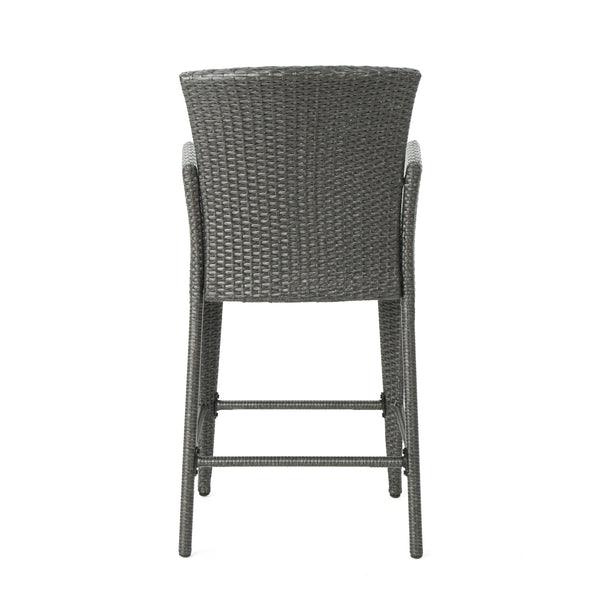 English Elm Christopher Knight Home® - ANAYA Outdoor Wicker Barstool Set of 2 — Weatherproof PE Wicker with Powder-Coated Iron Frames Grey 58896.00GRY