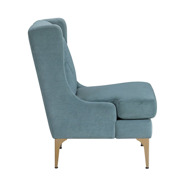 English Elm Modern Luxury Chenille Upholstery Wingback Accent Chair with Diamond Stitching, Gold Metal Legs and Reversible Cushion for Durable Comfort and Style Blue 32.5 L x 28 W x 19 H B011P308539