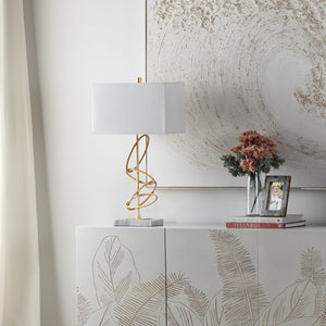 Crestview Collection 29.25"H Ringo Metal Table Lamp With Gilded Gold Rings, Marble Base & Elegant White Shade - Luxe Style!   Cvaer2160