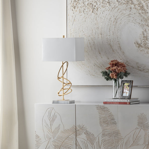 Crestview Collection 29.25"H Ringo Metal Table Lamp With Gilded Gold Rings, Marble Base & Elegant White Shade - Luxe Style!   Cvaer2160